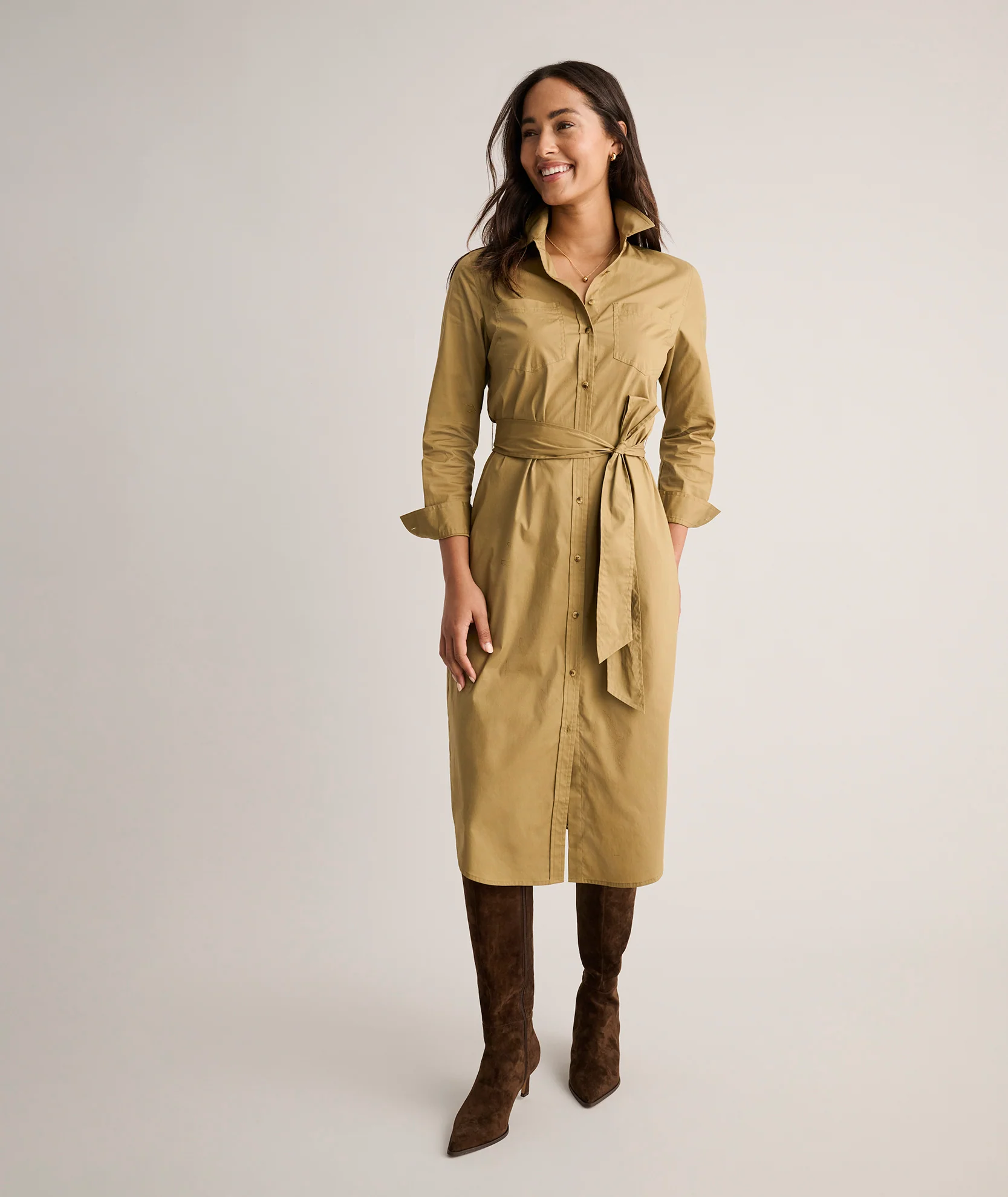 Cotton Stretch Midi Bailey Shirt Dress - Image 3