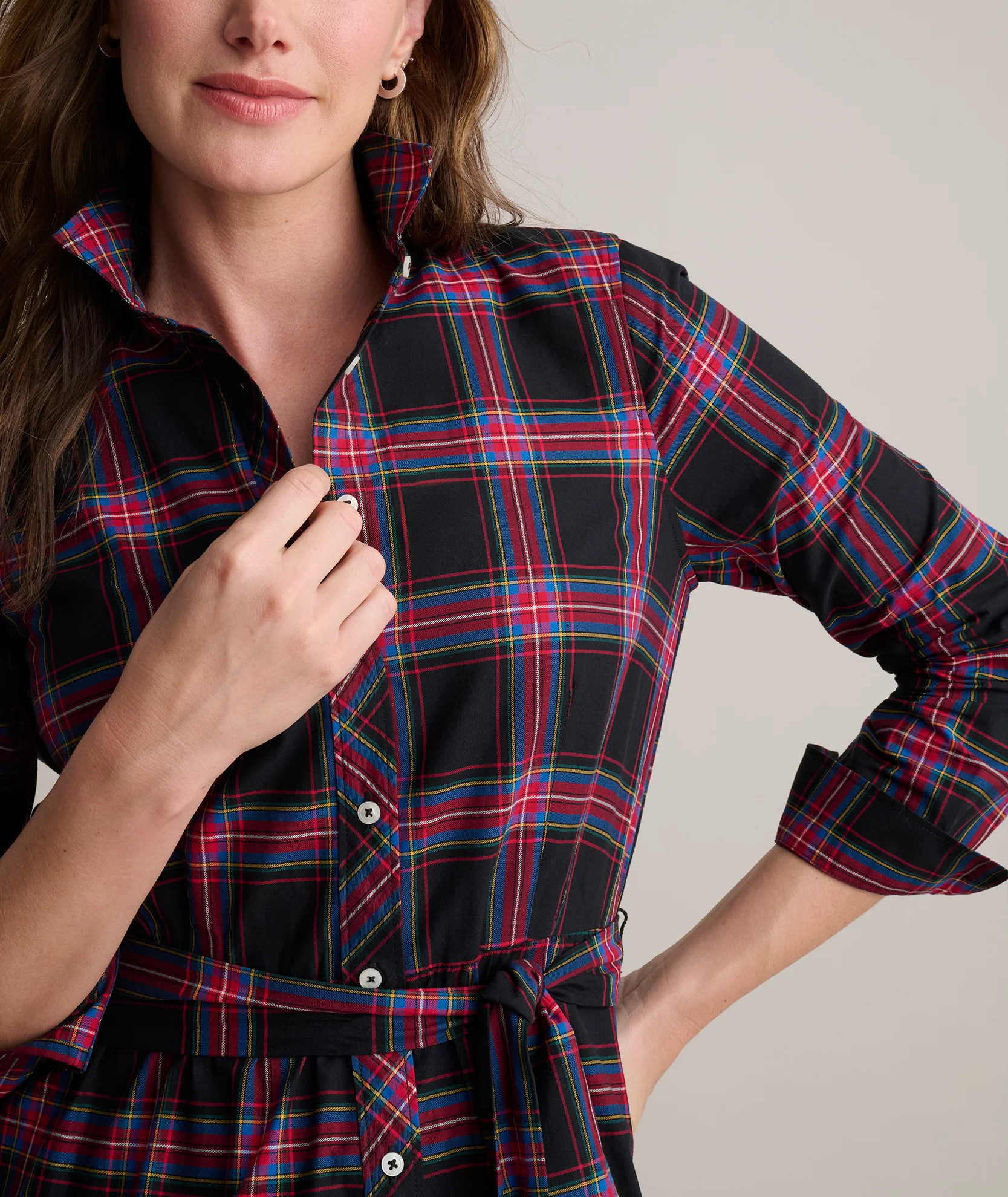 Stretch Cotton Stewart Plaid Cassie Shirt Dress - Image 4