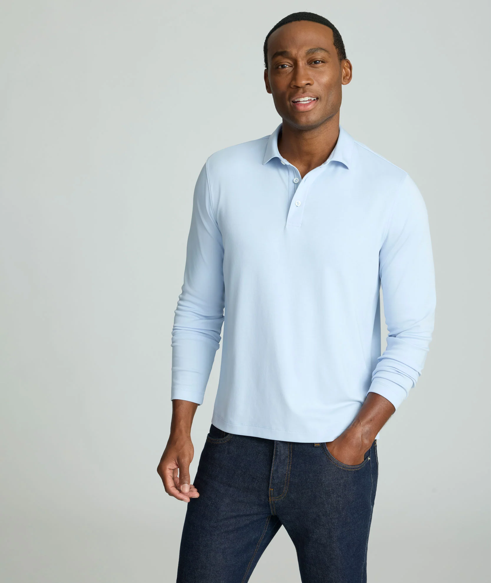 Wrinkle-Free Damaschino Long-Sleeve Polo - Image 2