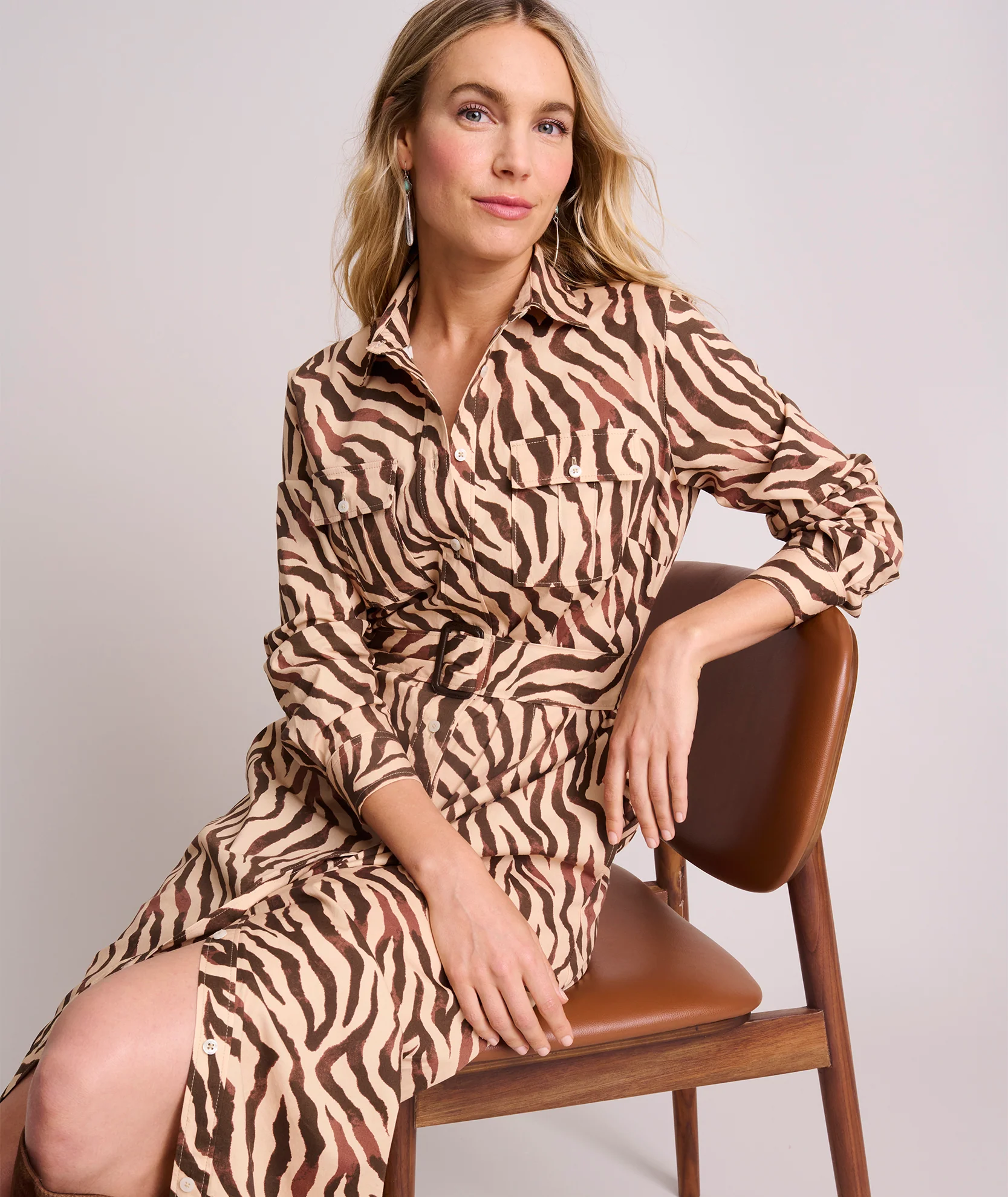 Stretch Cotton Safari Print Elise Shirt Dress - Image 3