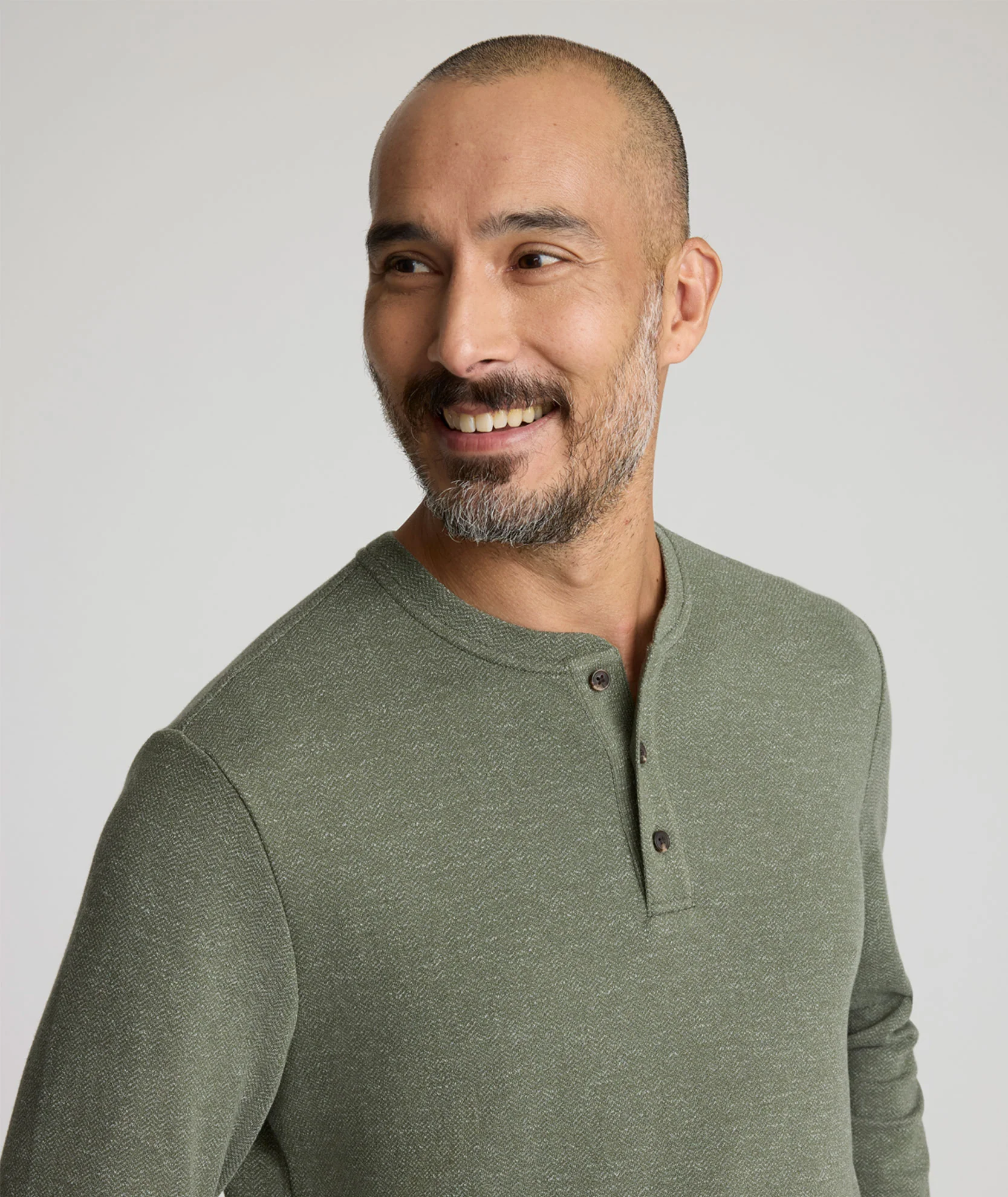 Stretch Cotton Herringbone Henley - FINAL SALE - Image 2