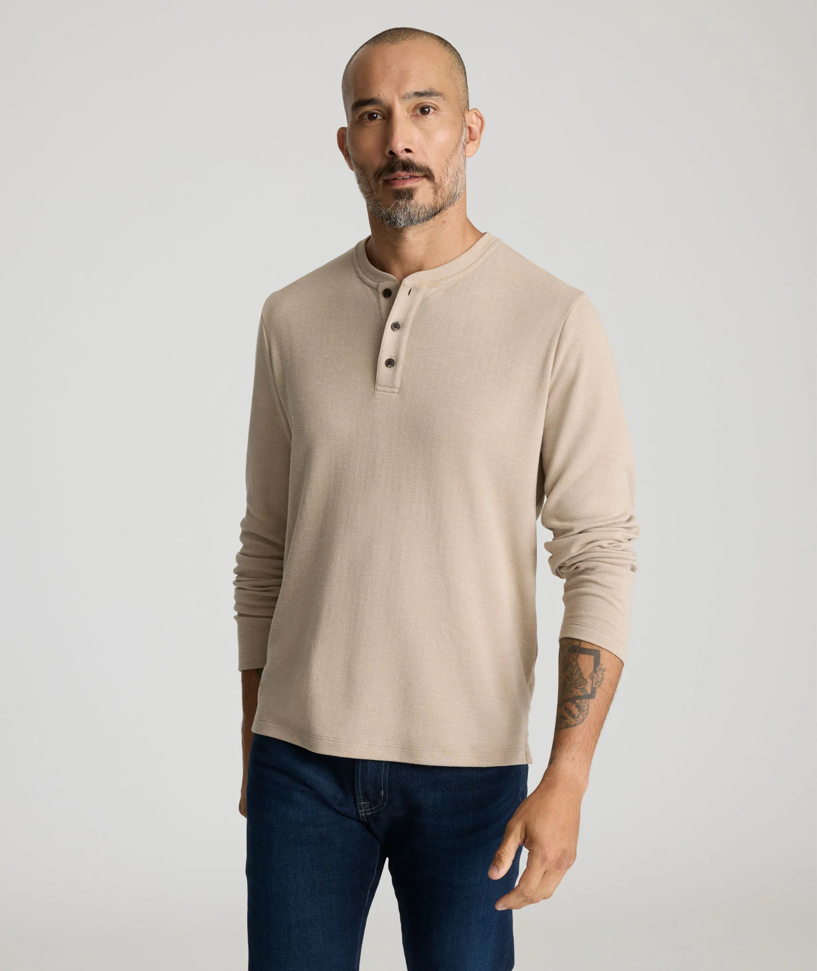 Stretch Cotton Herringbone Henley - FINAL SALE - Image 5
