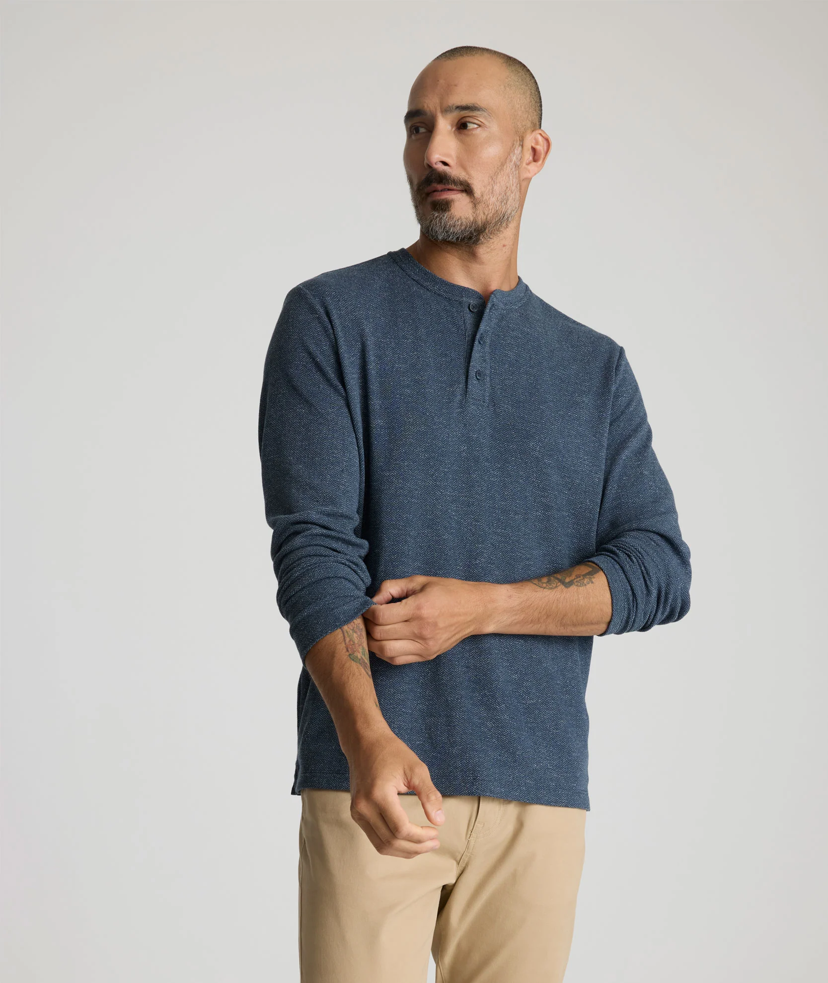 Stretch Cotton Herringbone Henley - FINAL SALE - Image 4