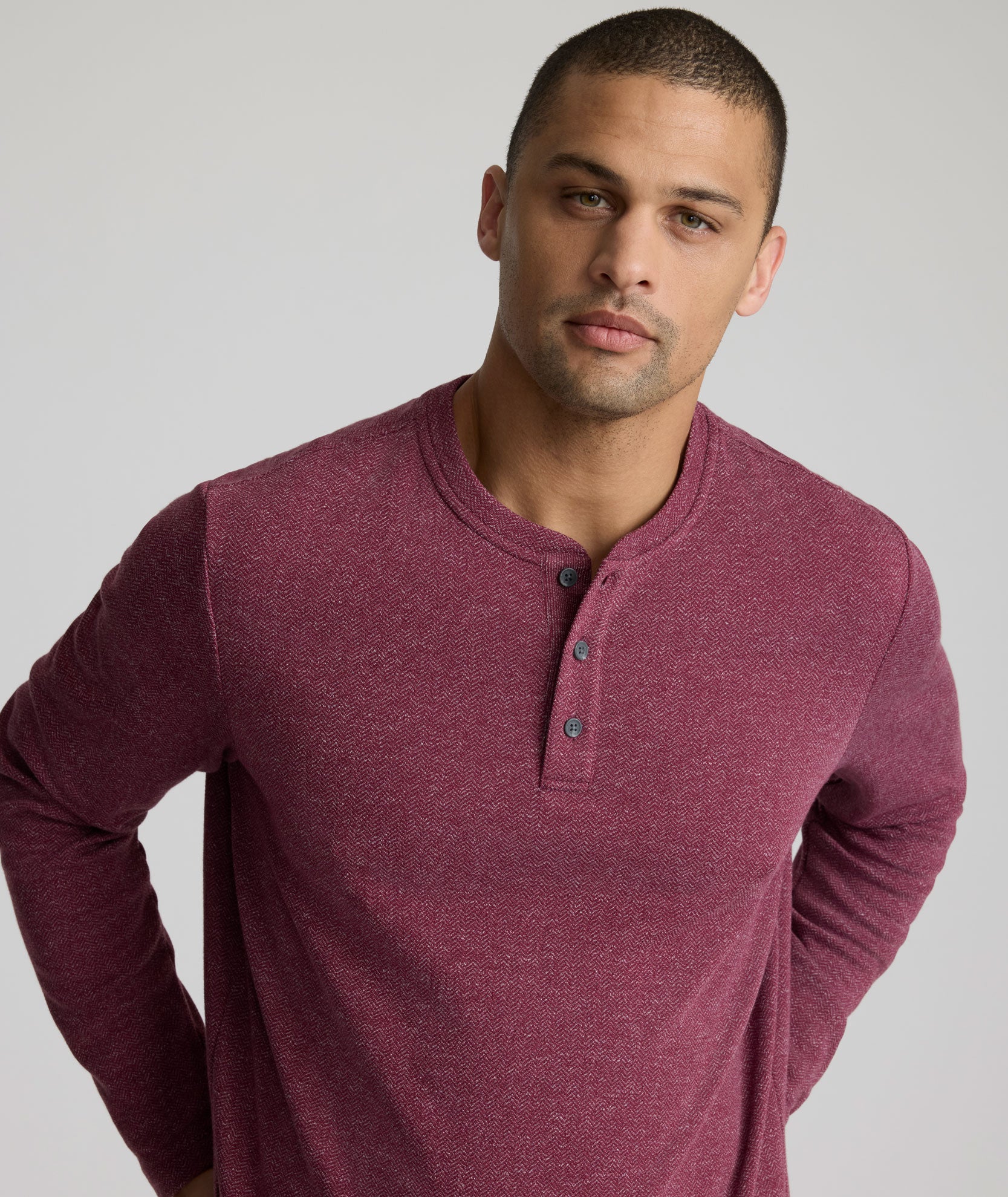Stretch Cotton Herringbone Henley - FINAL SALE - Image 2