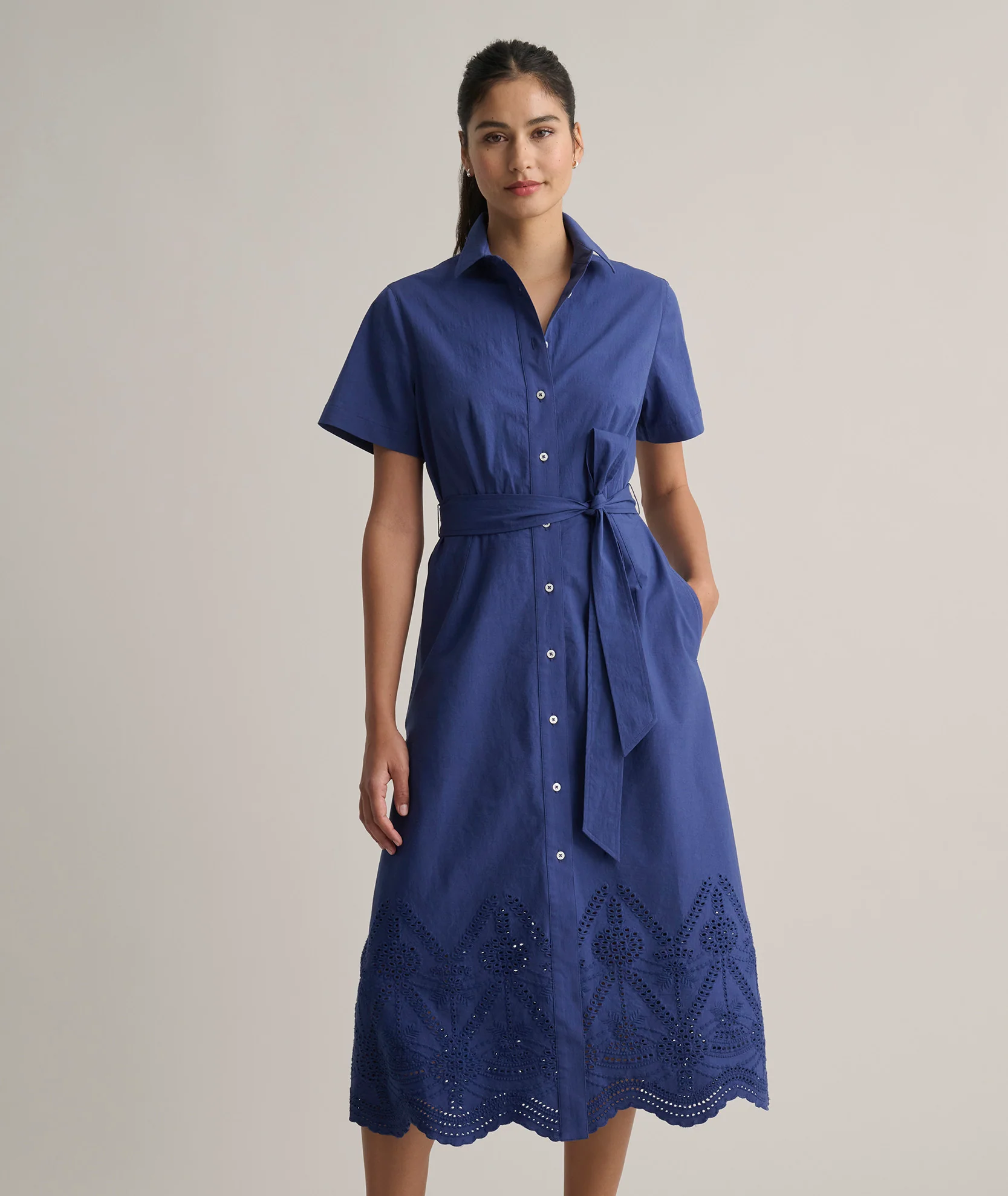 Stretch Cotton Eyelet Lillian Midi Shirt Dress - Image 2