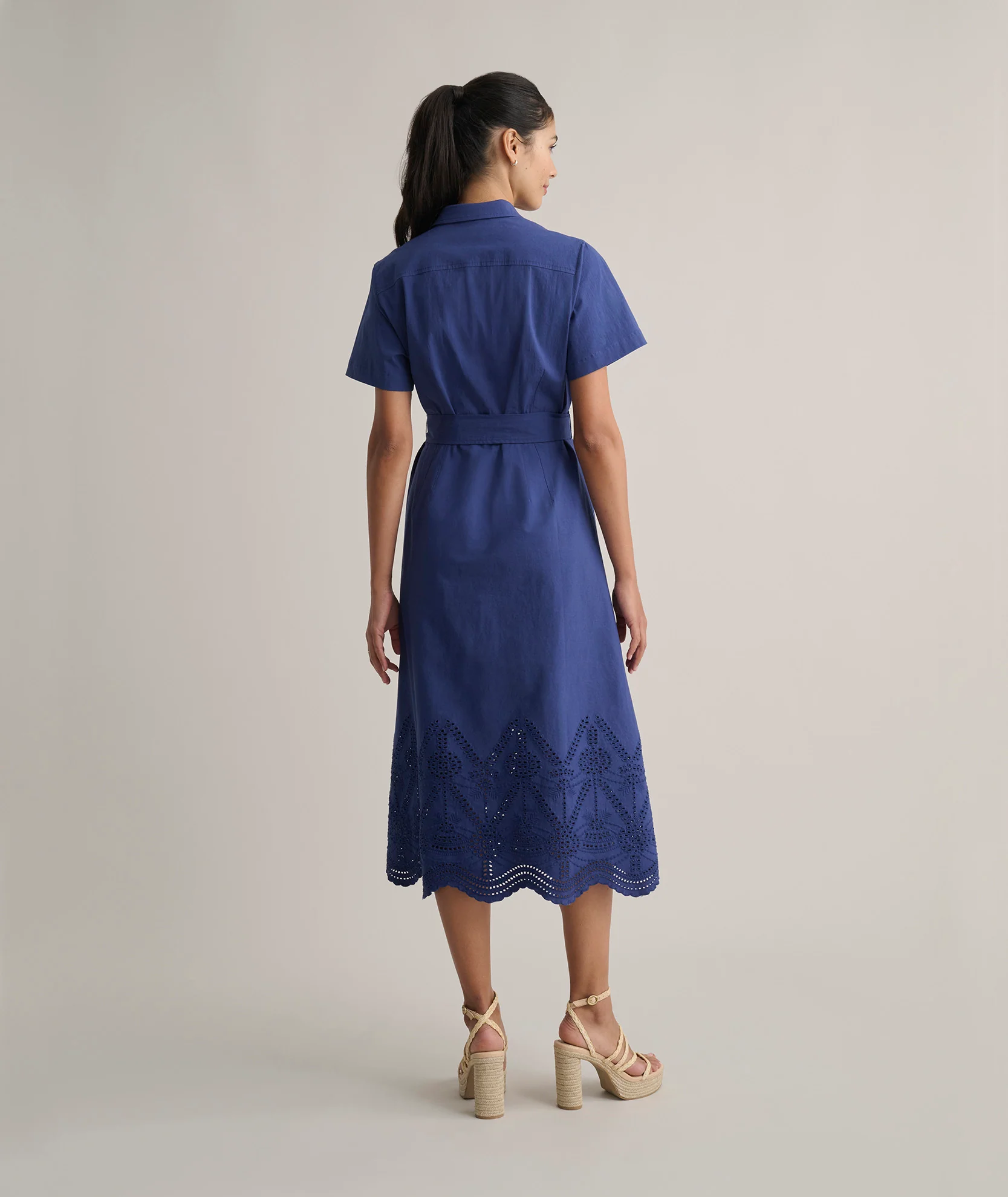 Stretch Cotton Eyelet Lillian Midi Shirt Dress - Image 3