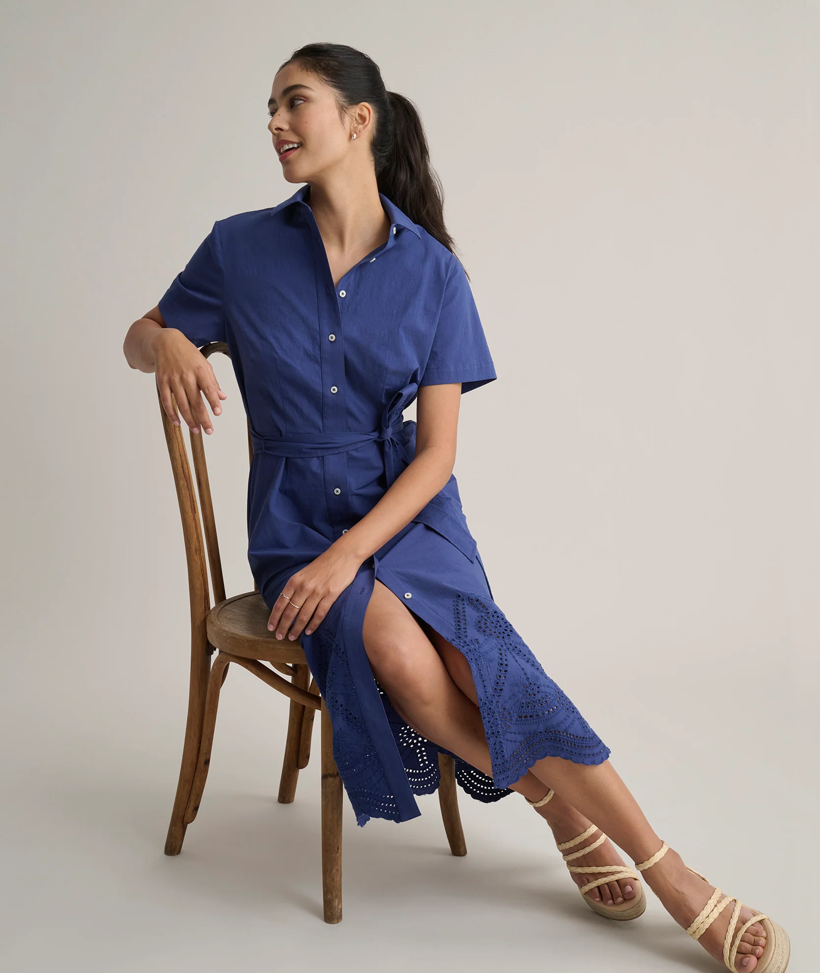 Stretch Cotton Eyelet Lillian Midi Shirt Dress - Image 5