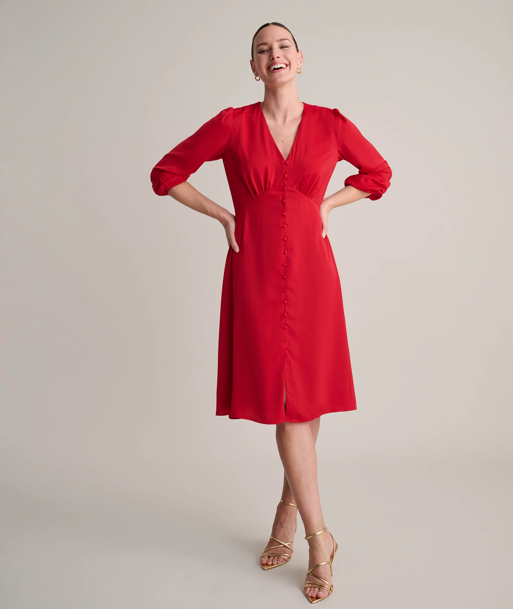Satin V-Neck Malorie Dress - Image 6