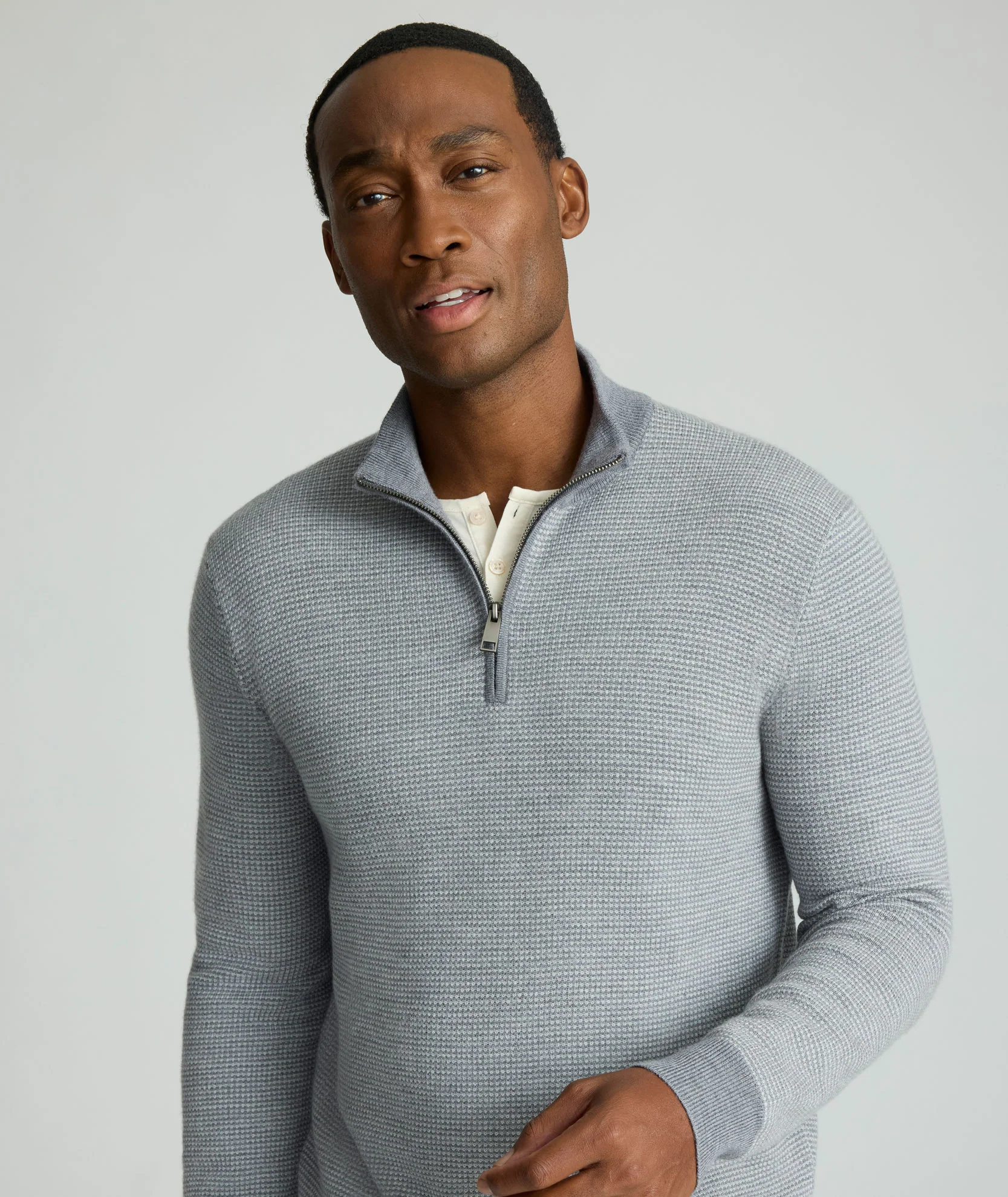 Textured Merino Wool Quarter-Zip Sweater - Image 2