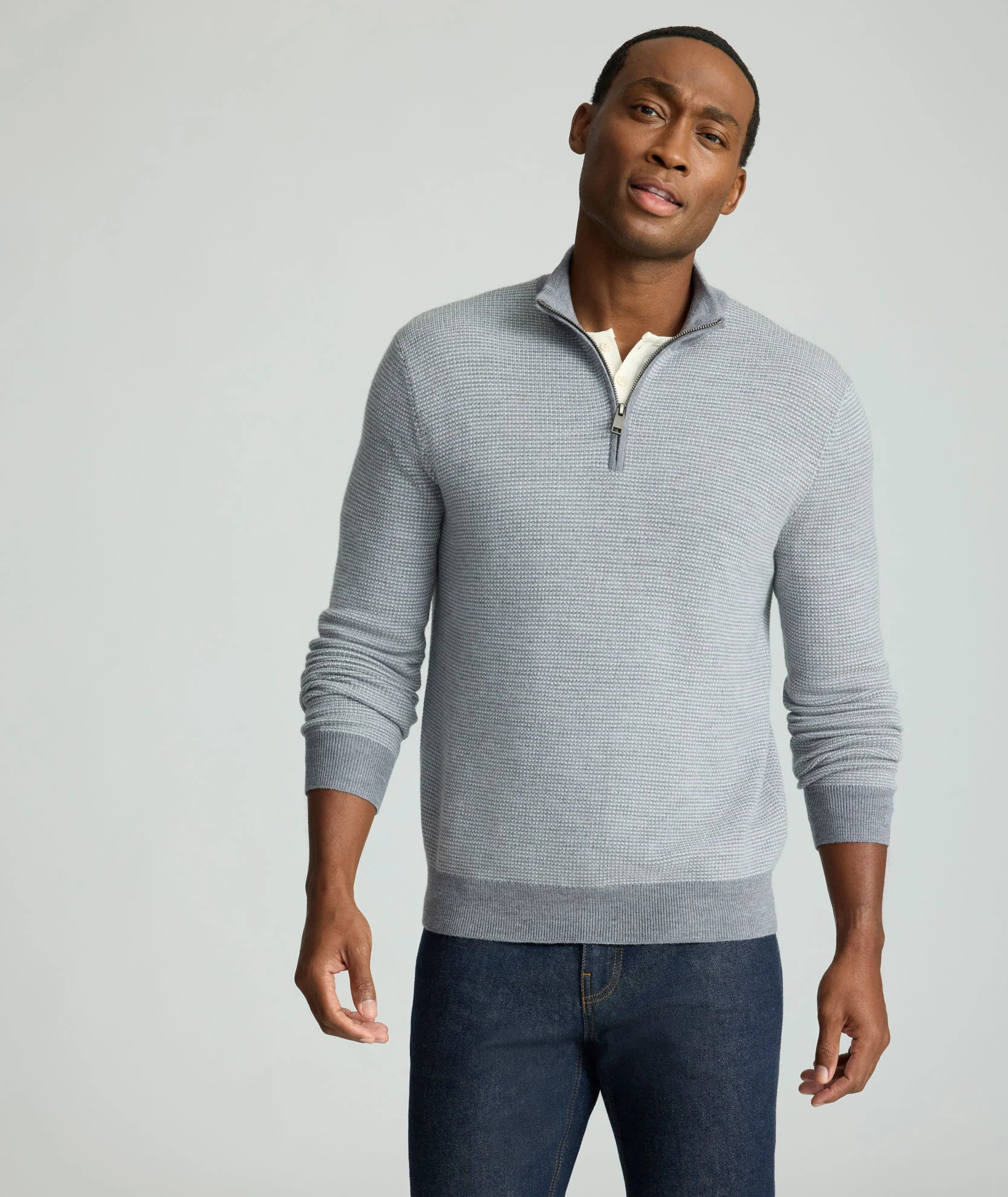 Textured Merino Wool Quarter-Zip Sweater - Image 4